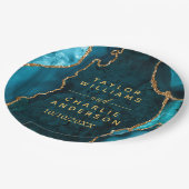 Hochzeit von aquamarinem Blau und Gold Agate Pappteller (Schrägansicht)