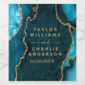 Hochzeit von aquamarinem Blau und Gold Agate Weinetikett (Einzelnes Label)