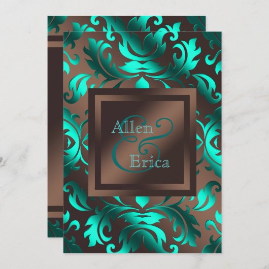 Hochzeit von aquamarinem Blau und Schokolade Brown Einladung (Vorne/Hinten)