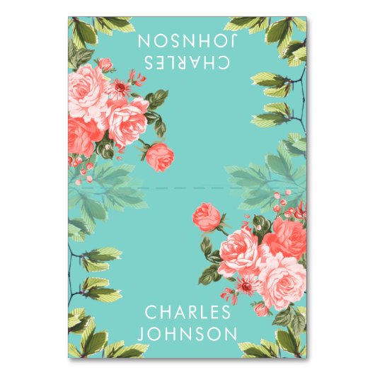 Hochzeit von aquamarinen Blume und Korallen | PLAT Tischnummer (Vorderseite)