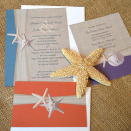 Hochzeit von Aquamarinen Burlap- und Starfish Beac Einladung