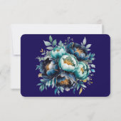 Hochzeit von aquamarinen Navy Blue Peony Blume Dankeskarte (Rückseite)