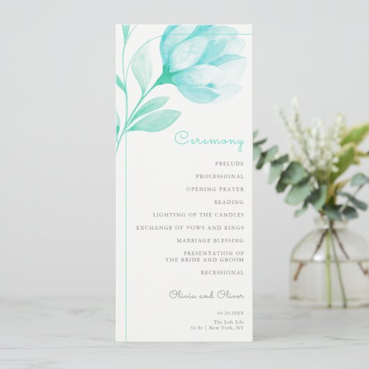 Hochzeit von aquamarinen Peonies Programm (Stehend Vorderseite)
