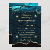 Hochzeit von aquamarinen und Gold Glitzer Agate Ma Einladung (Vorne/Hinten)