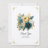 Hochzeit von aquamarinen und Goldfloralen Dankeskarte (Vorderseite)
