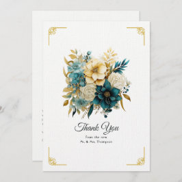 Hochzeit von aquamarinen und Goldfloralen Dankeskarte