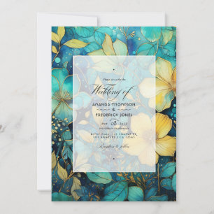 Hochzeit von aquamarinen und Goldfloralen Einladung