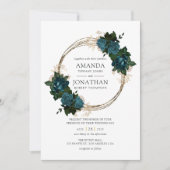 Hochzeit von aquamarinen und Goldfloralen Einladung (Vorderseite)