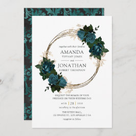 Hochzeit von aquamarinen und Goldfloralen Einladung