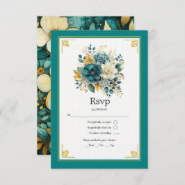 Hochzeit von aquamarinen und Goldfloralen RSVP Karte