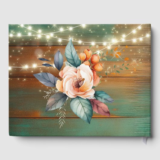 Hochzeit von aquamarinen und kopferfarbenen Holzbl Gästebuch (Rückseite)