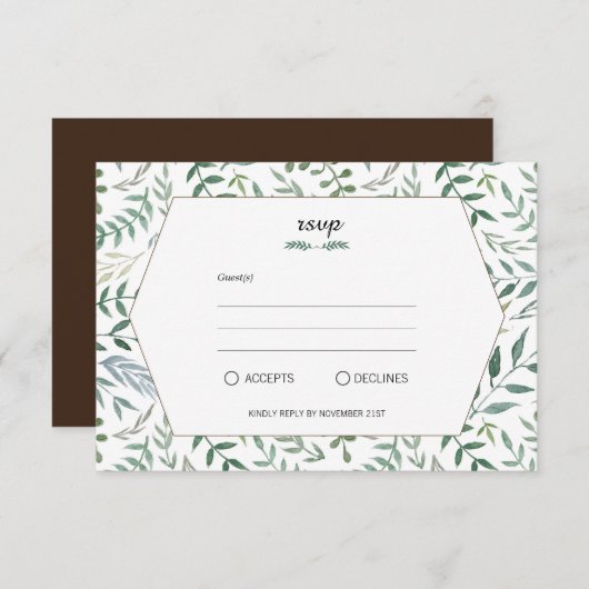 Hochzeit von Aquarellblättern RSVP Karte (Vorne/Hinten)