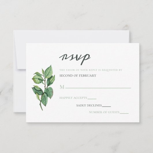 Hochzeit von Aquarellblättern RSVP Karte (Vorderseite)