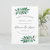 Hochzeit von Aquarellblättern Save The Date (Stehend Vorderseite)