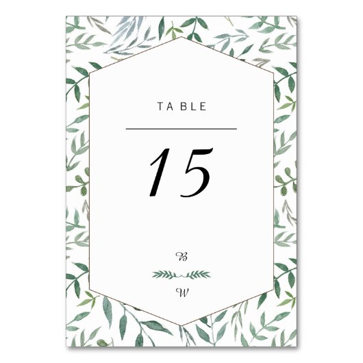 Hochzeit von Aquarellblättern Tischnummer (Rückseite)