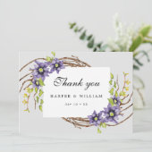 Hochzeit von Aquarellblumen Dankeskarte (Stehend Vorderseite)