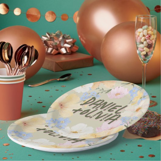 Hochzeit von Aquarellblumen Pappteller (Multi)