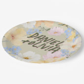 Hochzeit von Aquarellblumen Pappteller (Schrägansicht)