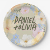 Hochzeit von Aquarellblumen Pappteller (Vorderseite)