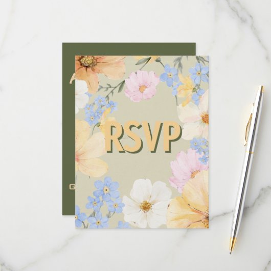 Hochzeit von Aquarellblumen RSVP Karte (Vorderseite/Rückseite Beispiel)