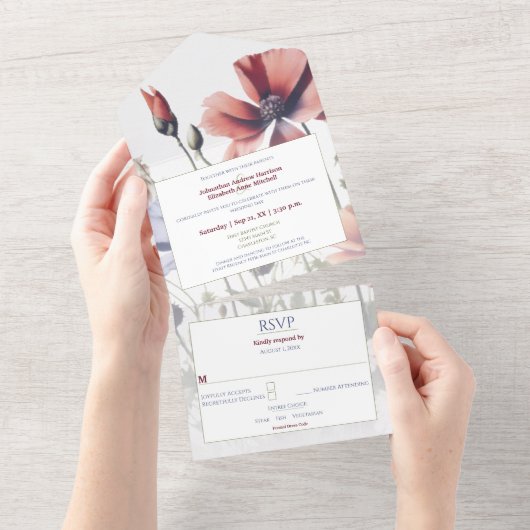 Hochzeit von Aquarellfarben All In One Einladung (Abreißen)