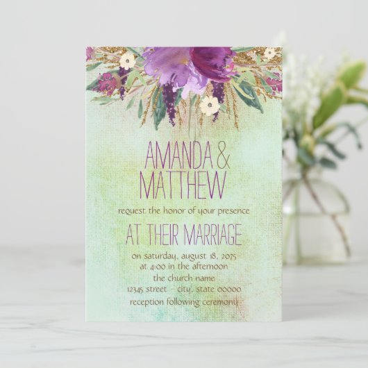 Hochzeit von Aquarellfarben Einladung (Stehend Vorderseite)