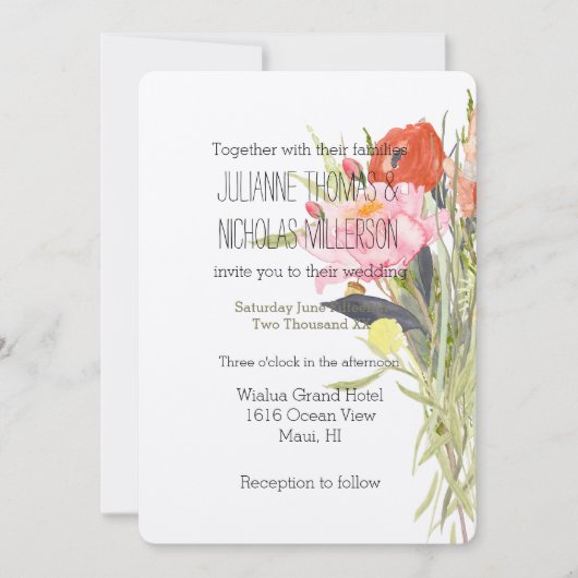 Hochzeit von Aquarellfarben Einladung (Vorderseite)