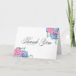 Hochzeit von Aquarellfarben Pink und Blue Hydrange Dankeskarte
