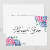 Hochzeit von Aquarellfarben Pink und Blue Hydrange Dankeskarte (Vorne/Hinten)