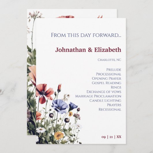 Hochzeit von Aquarellfarben Programm (Vorne/Hinten)