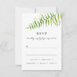 Hochzeit von Aquarellfarnen. Blumengrün aus Holz RSVP Karte