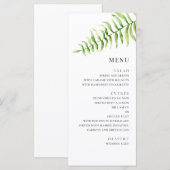 Hochzeit von Aquarellfarnen. Botanisch-holzgrüne Menükarte (Vorne/Hinten)