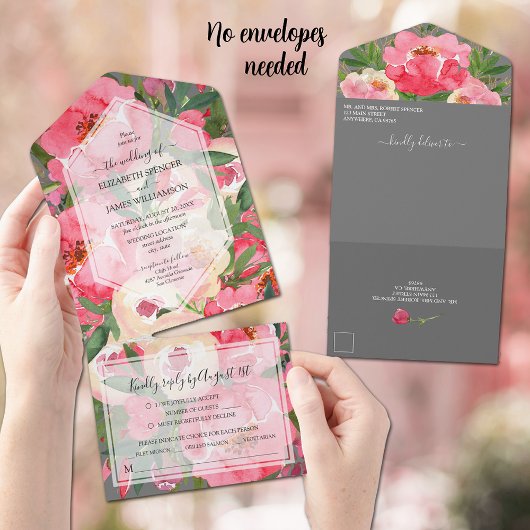 Hochzeit von Aquarellpink All In One Einladung