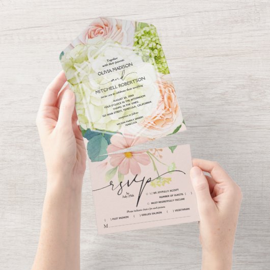 Hochzeit von Aquarellpinsel All In One Einladung (Abreißen)