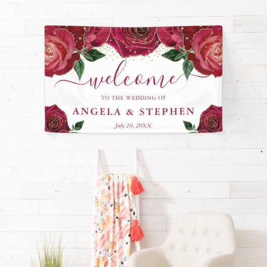Hochzeit von Aquarellrot und Gold-Rose Banner (Insitu)