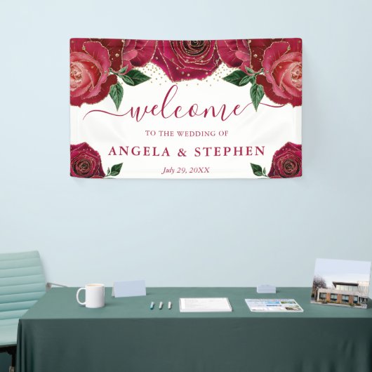 Hochzeit von Aquarellrot und Gold-Rose Banner (Messeveranstaltung)