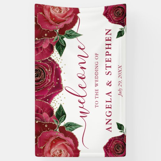 Hochzeit von Aquarellrot und Gold-Rose Banner (Vertikal)