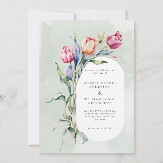 Hochzeit von Aquarelltulips Einladung (Vorderseite)