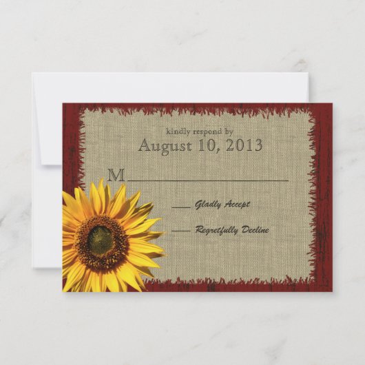 Hochzeit von Barnwood und Burlap Sonnenblumen RSVP (Rückseite)