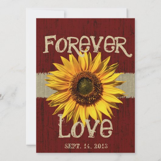 Hochzeit von Barnwood und Burlap Sunflower Einladung (Vorderseite)