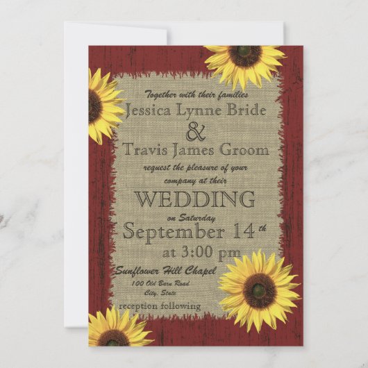 Hochzeit von Barnwood und Sonnenblumen Einladung (Rückseite)