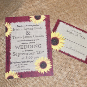 Hochzeit von Barnwood und Sonnenblumen Einladung