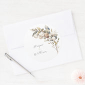 Hochzeit von Baumwolle und Eukalyptus Runder Aufkleber (Umschlag)