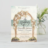 Hochzeit von Beach Wedding Arbor Rose Einladung (Stehend Vorderseite)