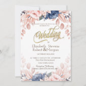 Hochzeit von Blaublauen Blumen Einladung (Vorderseite)