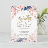 Hochzeit von Blaublauen Blumen Einladung (Stehend Vorderseite)