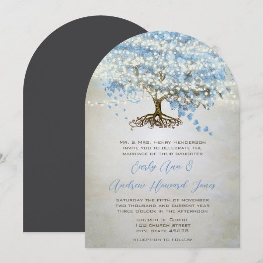 Hochzeit von Blaue Herzleder Einladung (Vorne/Hinten)