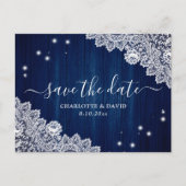 Hochzeit von blauem Holz mit blühenden Spitzen ret Ankündigungspostkarte (Vorderseite)