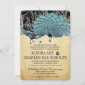 Hochzeit von Blauem und Goldpfauenwäldern Einladung (Vorderseite)