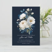Hochzeit von Blauem und Weißem Peony Einladung (Stehend Vorderseite)